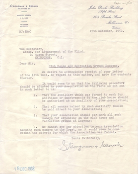 Typed letter on white page with Strongman & Crouch letterhead