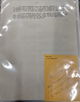 Second page of letter with note from Mr Lightfoot