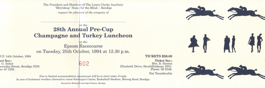 Race ticket with images of horses in black on cream paper