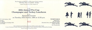 Race ticket with images of horses in black on cream paper