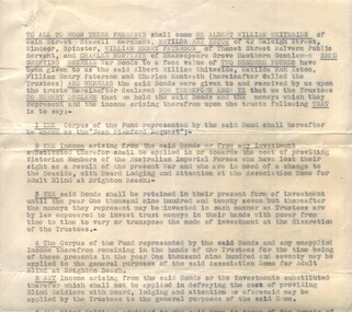 Typed page of legal agreement to establish Jean Bickford Bequest