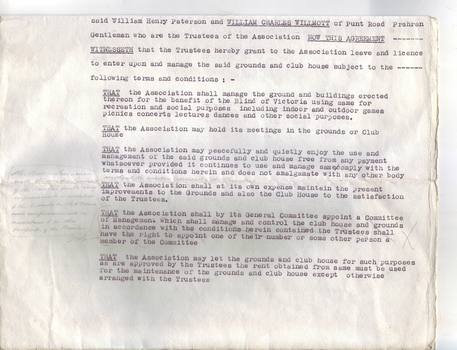 Typed legal agreement for Kooyong Clubhouse and grounds