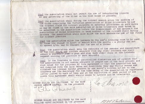 Typed legal agreement for Kooyong Clubhouse and grounds