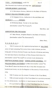Typed legal agreement for Kooyong Clubhouse and grounds