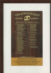 Wooden boards inscribed with names of volunteers.