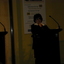 One of the judges at the podium