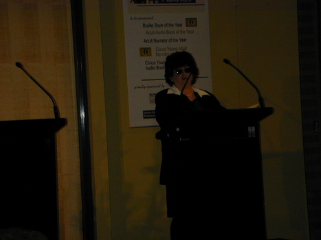 One of the judges at the podium