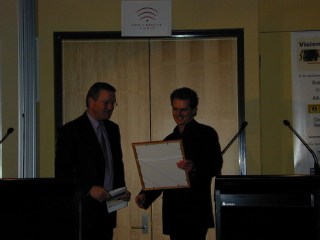 Robert Stillwell presenting award to Paul English for his narration of either Corfu or The Blind Eye (he was nominated twice)