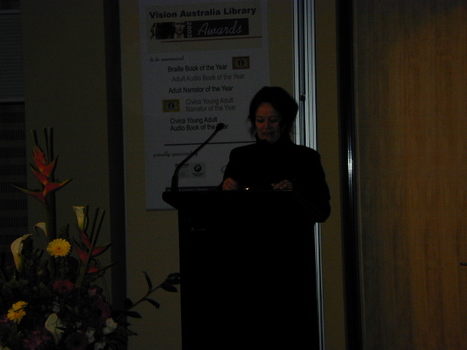 - Hilary McPhee (publisher/editor) presenting Adult Audio Book of the Year Award