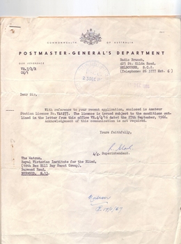 Letter from Postmaster General regarding outcome of licence application
