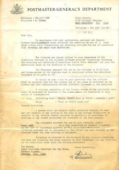 Letter from Postmaster General regarding outcome of licence application in conjunction with scouting