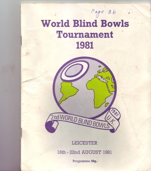 Front page of World Blind Bowls tournament program