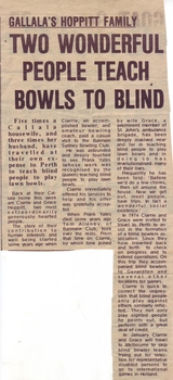 Newspaper cutting about the Hoppitt family teaching bowls