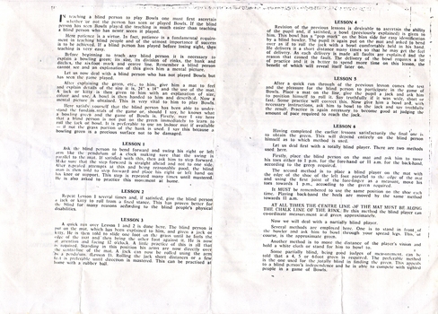Pamphlet by Tom Allenby on how to teach bowls to blind players