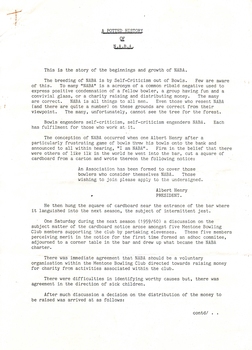 Typewritten page on the beginnings of the NABA