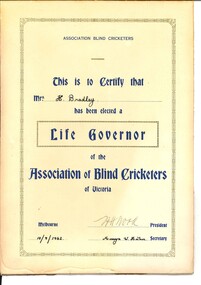 Certificate with gold edging, blue writing and black handwriting
