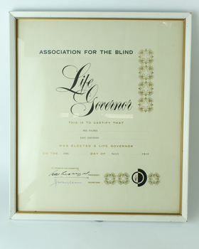Black writing on cream paper with gold decorations and AFB symbol