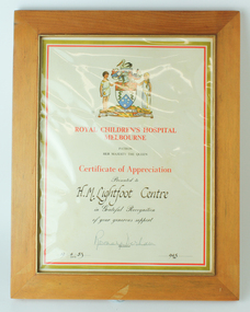 Cream page with gold and red border and symbol of hospital