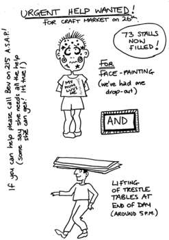 White paper with black writing and illustrations