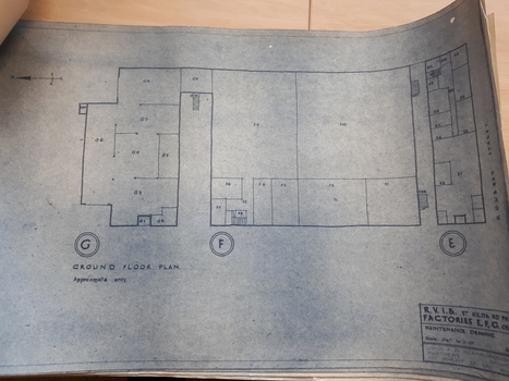 Ground floor plan of walls and stairs at factory