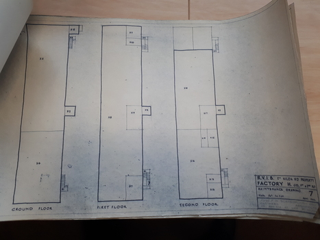 Layout plan of second factory building with walls and stairs