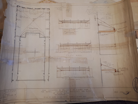 Plan showing proposed verandah and drainage pipe facing courtyard