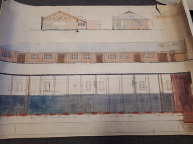 Coloured plan of south and west elevations of proposed extension to building