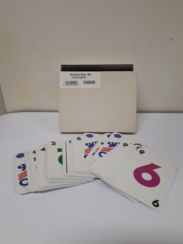 Playing cards with braille embossed on top left-hand and bottom right-hand corners in white cardboard box