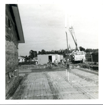 Laying out of concrete base for building extension