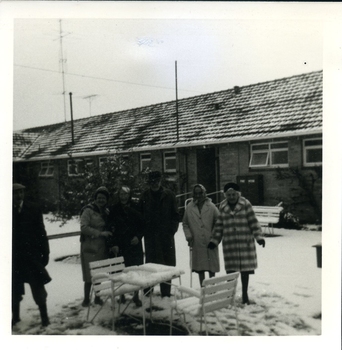 Kelaston residents braving the snow in the courtyard