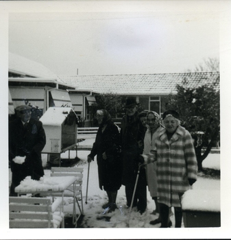 Kelaston residents braving the snow in the courtyard