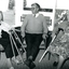 Two residents sit either side of manager Don Dunstan