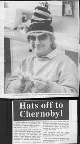 Newspaper article about Kelaston residents knitting hats for Chernobyl victims