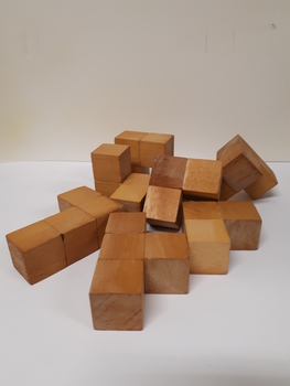 Wooden pieces designed to look like joined cubes