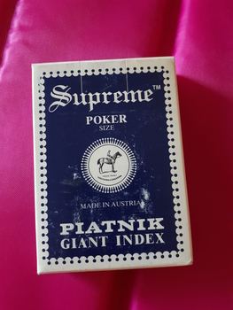 Blue and white packet with large print writing