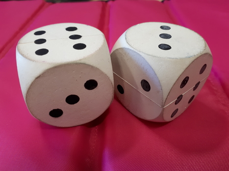 2 white cubes with black dots