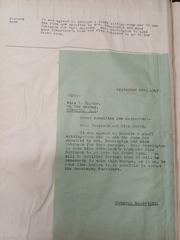 Minutes from the September 3, 1947 meeting and Letter to Miss I Hayter