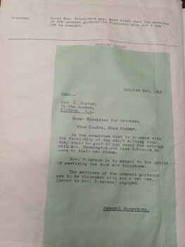 Minutes from the October 1, 1947 meeting and letter to Miss I Hayter