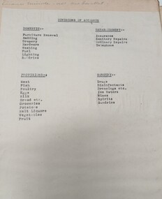 Division of accounts with types listed under group headings