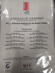 List of addresses for RVIB accreditation