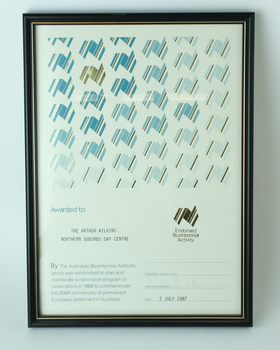 Page with printed images of Australia and writing