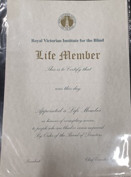 Blank RVIB certificate for life member with RVIB logo at top