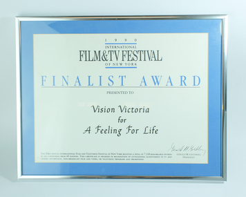 Text, 1990 International Film & TV Festival of New York Finalist Award - Vision Victoria, 1990
