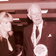 Blonde woman and John Wicking at his farewell