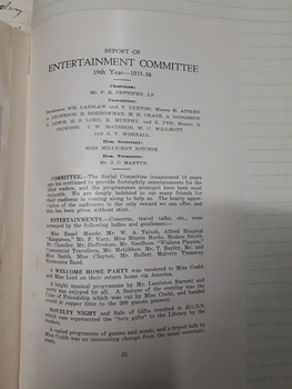 Report of the Entertainment Committee for the year 1935-1936