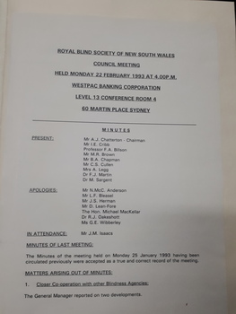 Minutes of Council meeting held February 22nd, 1993