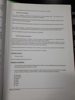 Minutes from Council meeting December 18th, 2001