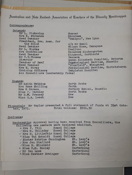 Meeting minutes of the Australian and New Zealand Association of Teachers of the Blind (later Visually Handicapped)