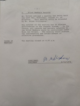 Meeting minutes from 10 August 1976