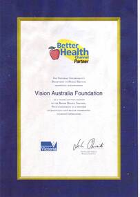 1 white sheet with large blue and green borders and blue writing